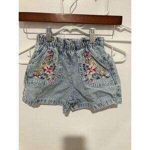 Next Toddler Girls Floral Embroidered Striped Denim Shorts, Multi, 4 Yrs